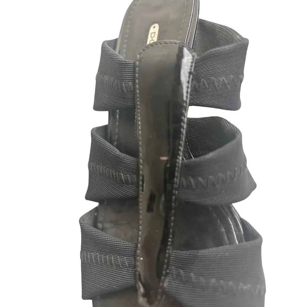 Donald J Pliner Hizzy Black Stretch Slide Sandals 6M Made in Spain Kitten Heel